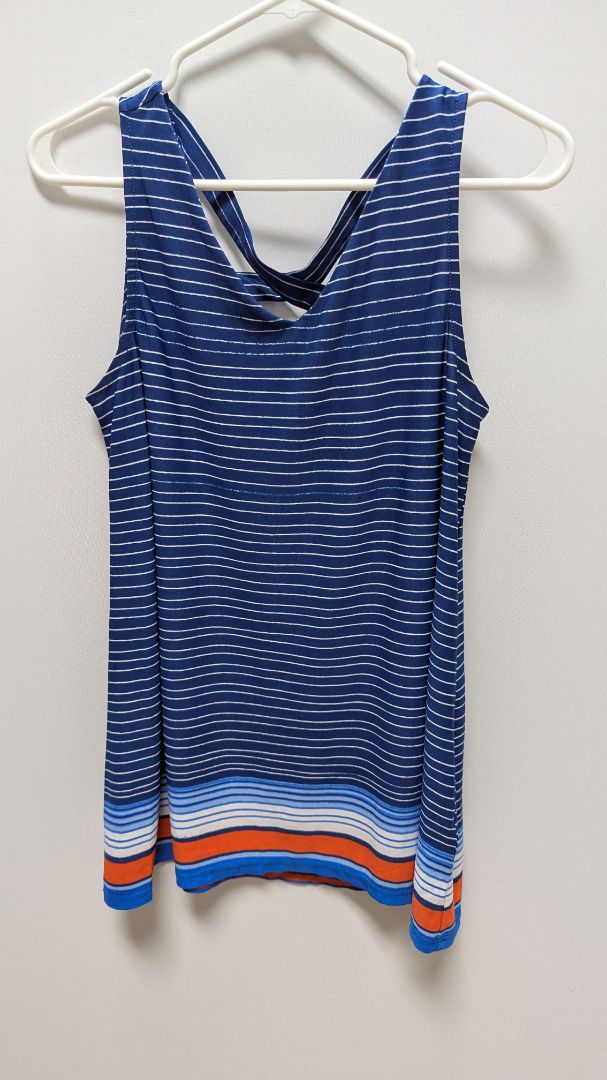 Westport Blue/Orange/White Striped Sleeveless Blouse