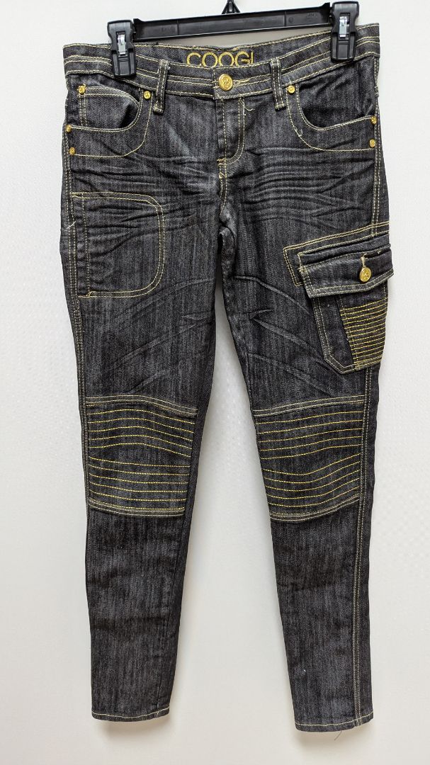COOGI Faded Black/Gold Embellished Skinny Cargo Jeans