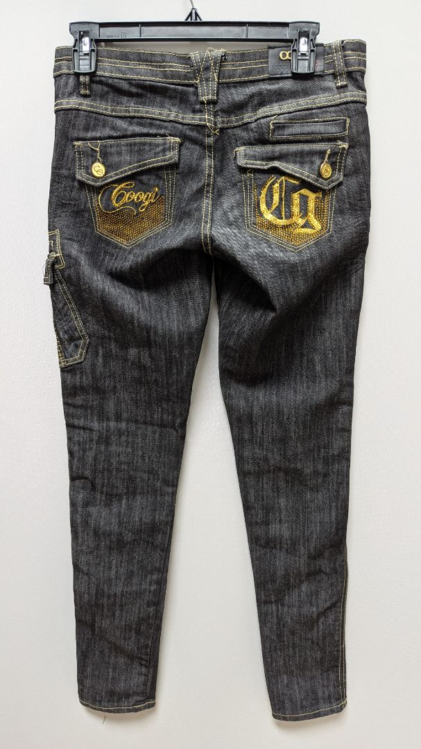 COOGI Faded Black/Gold Embellished Skinny Cargo Jeans