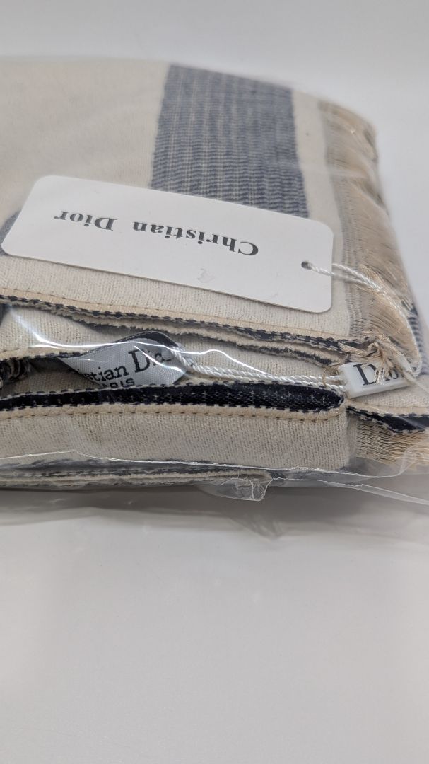 Christian Dior Navy Fringed Logo Wrap Scarf
