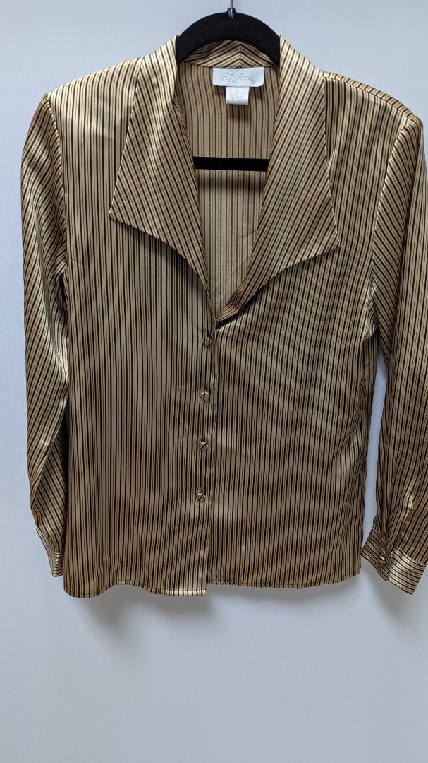 K Arnold Gold/Black Metallic Striped Long-Sleeve Blouse