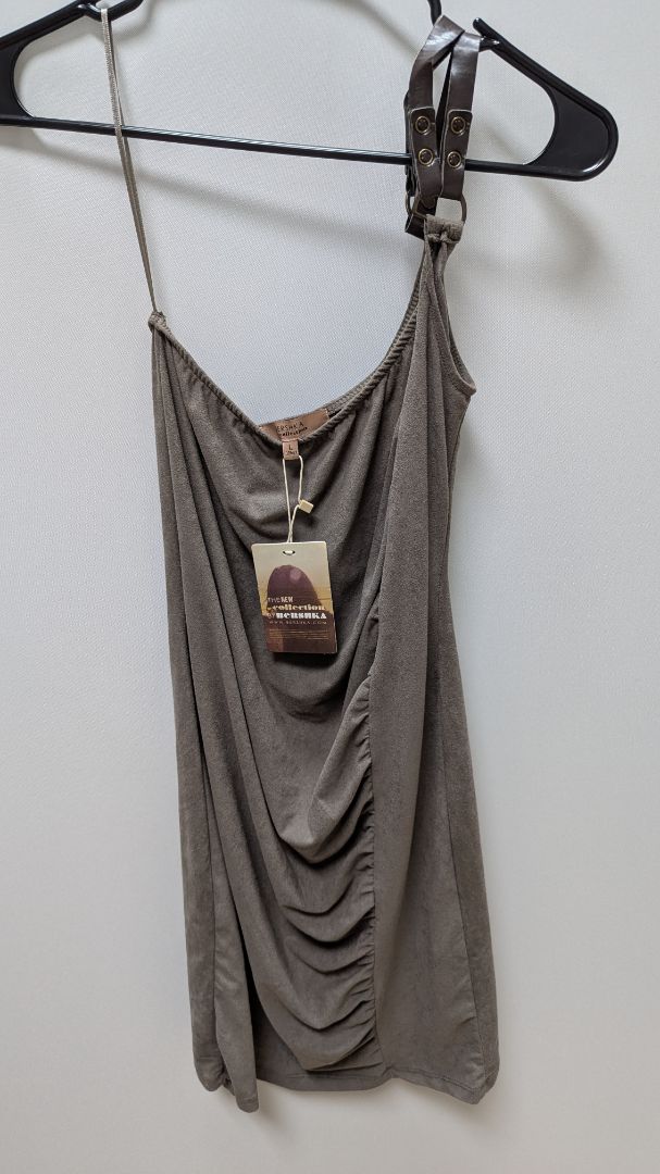BERSHKA Grey Suede Faux-Leather One-Shoulder Strap Dress