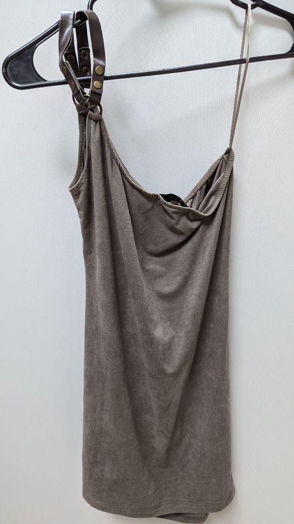 BERSHKA Grey Suede Faux-Leather One-Shoulder Strap Dress