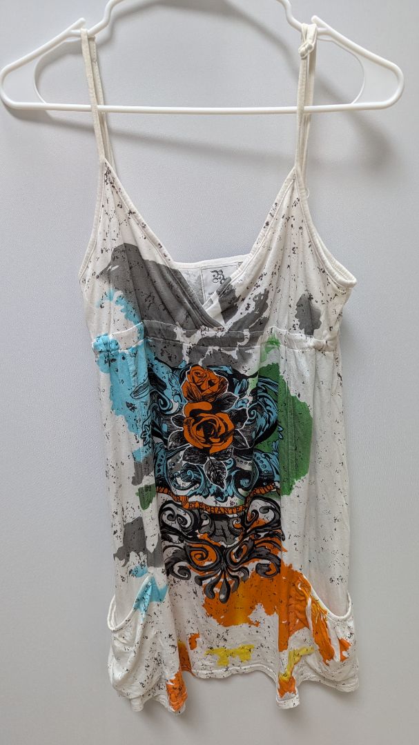 Banana Split USA White Multicolor Graphic Mini Dress