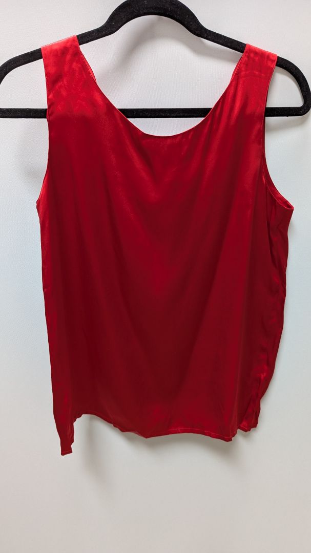 Silk Land Pure Silk Red Scalloped Sleeveless Blouse