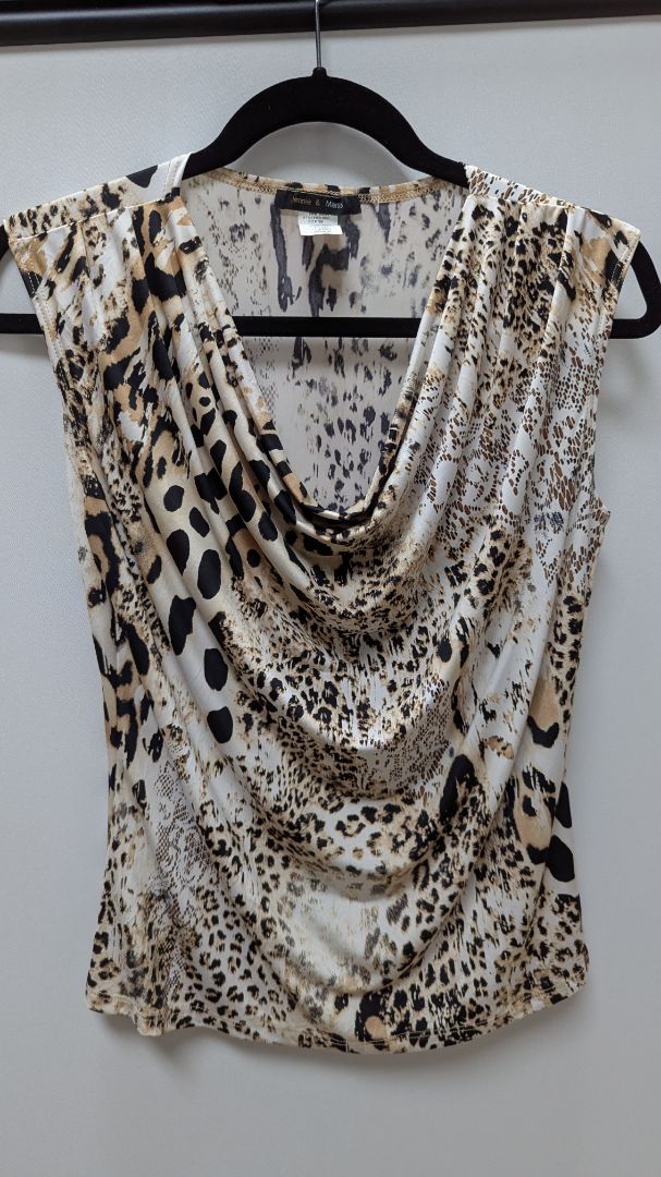 Jennie & Marlis Brown Animal Print Cowl-Neck Blouse
