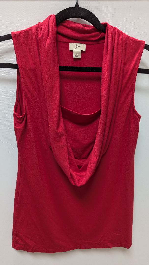 Yvos Red Sleeveless Draped Cowl-Neck Blouse