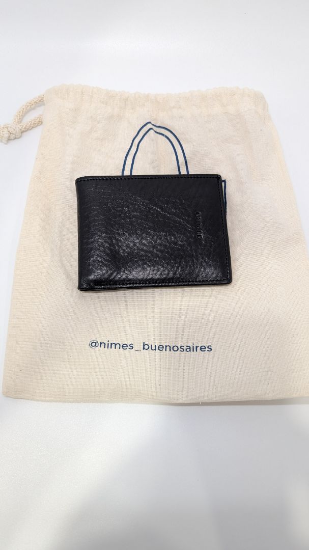 NIMES Black Leather Foldover Wallet