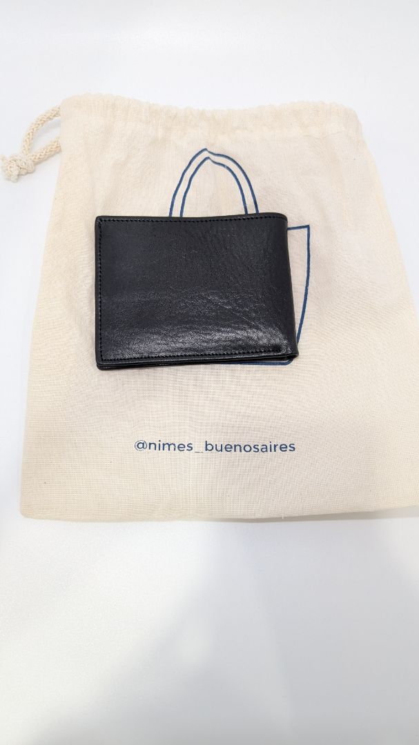NIMES Black Leather Foldover Wallet
