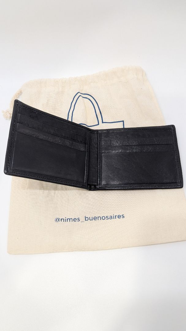 NIMES Black Leather Foldover Wallet