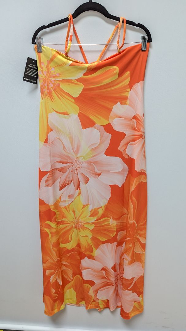 Boston Proper Orange Tropical Brooch Halter-Neck Dress