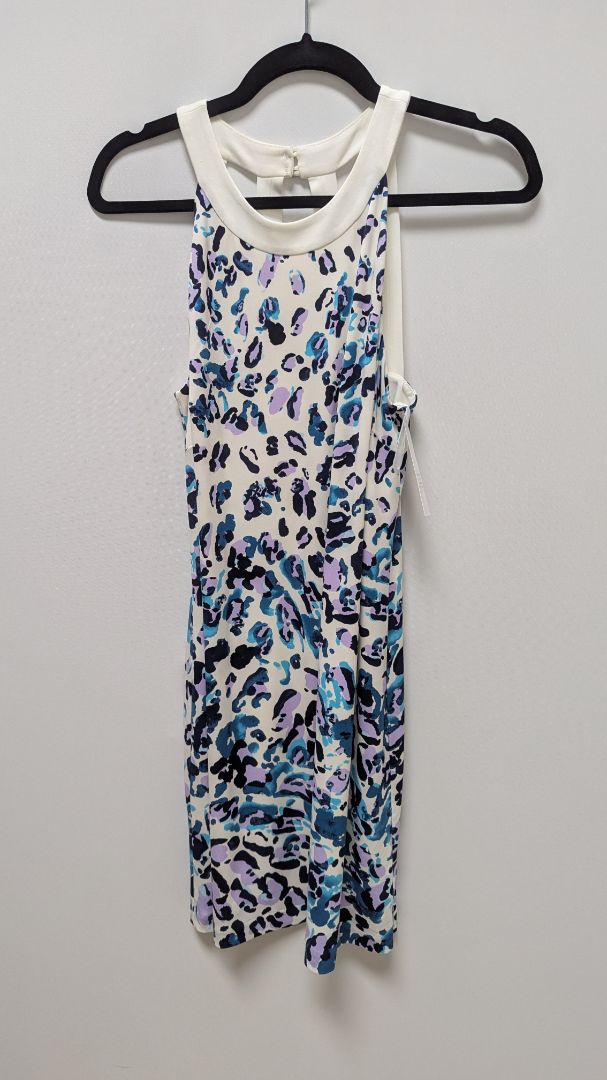 White House Black Market White/Blue Spotted Halter-Neck Dress
