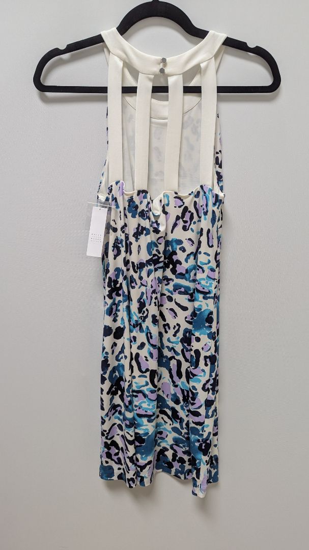 White House Black Market White/Blue Spotted Halter-Neck Dress
