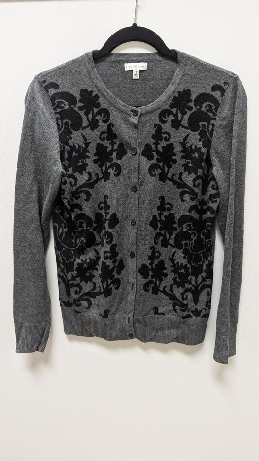 Croft & Barrow Dark Grey/Black Floral Knit Cardigan Sweater