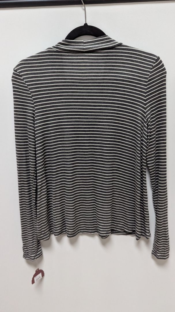 SO Dark Grey/White Striped Mockneck Keyhole Swing Sweater