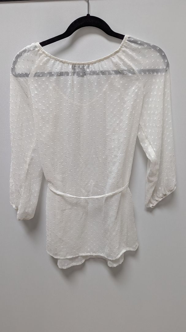 AB Studio White Sheer Tie-Waist Peasant Blouse