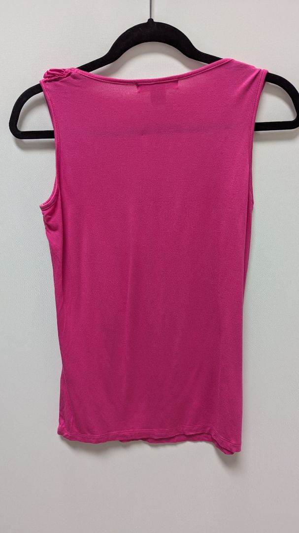 August Silk Pink Ruffled Neckline Sleeveless Blouse