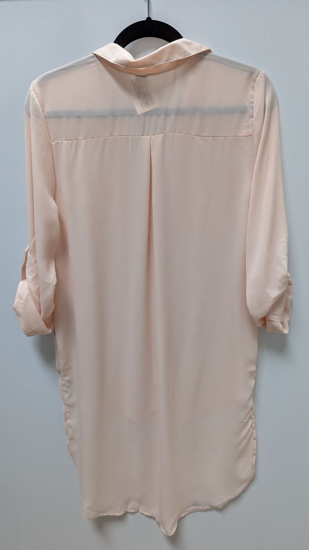 New Look Light Pink Sheer High/Low Button-Down Blouse