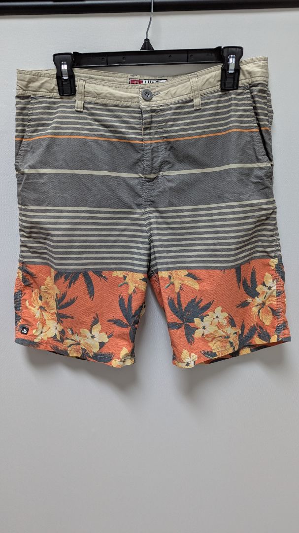 Micros Men's Tan/Orange Striped Tropical Swim Shorts