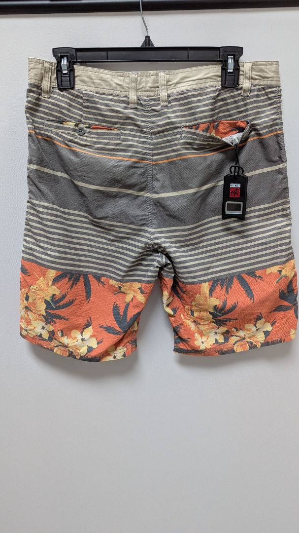 Micros Men's Tan/Orange Striped Tropical Swim Shorts