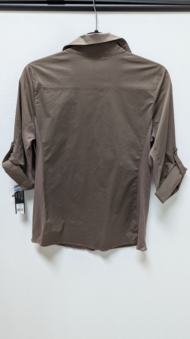 Daisy Fuentes Toast Brown Fitted Button-Down Blouse