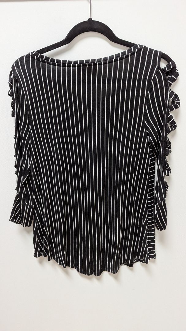 Jennifer Lopez Black/White Striped Cutout Sleeve Blouse