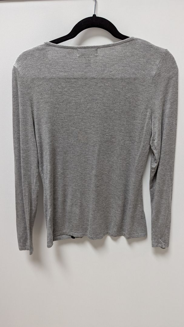 dressbarn Vintage Grey/Black Ribbon-Front Blouse