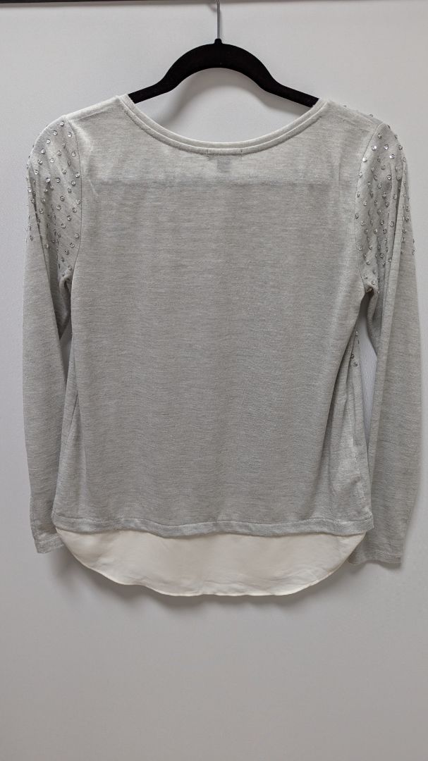 Ann Taylor Light Grey Beaded Sequin Accent Blouse