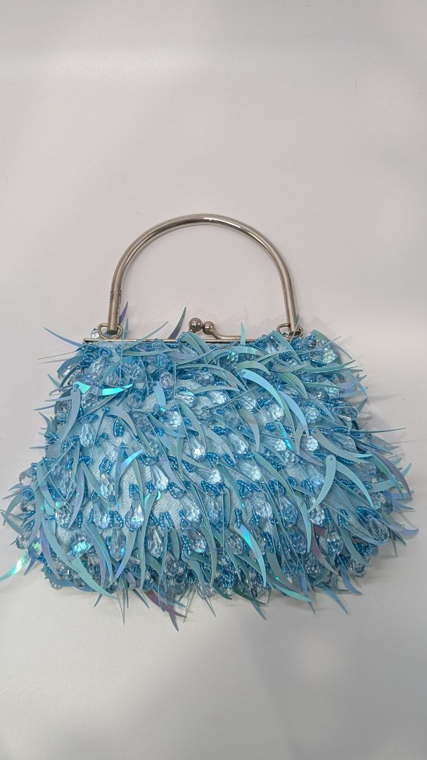Blue/Silver Beaded & Sequined Clutch Purse