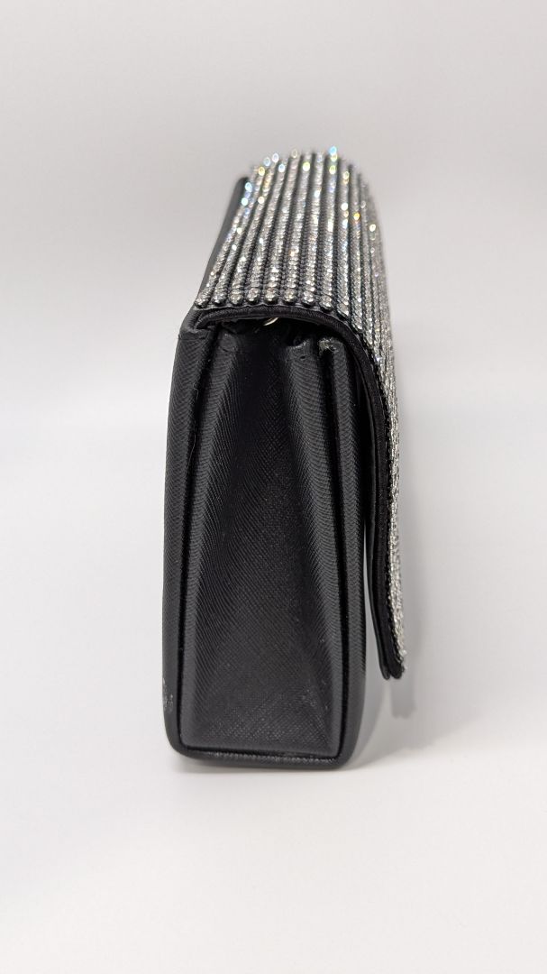 Black/Silver Rhinestone Foldover Clutch Purse
