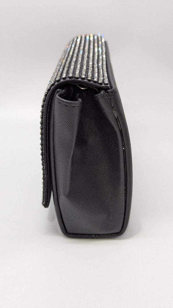 Black/Silver Rhinestone Foldover Clutch Purse