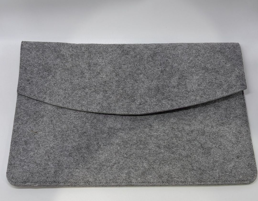 Grey Felt Foldover Laptop Sleeve with Pockets