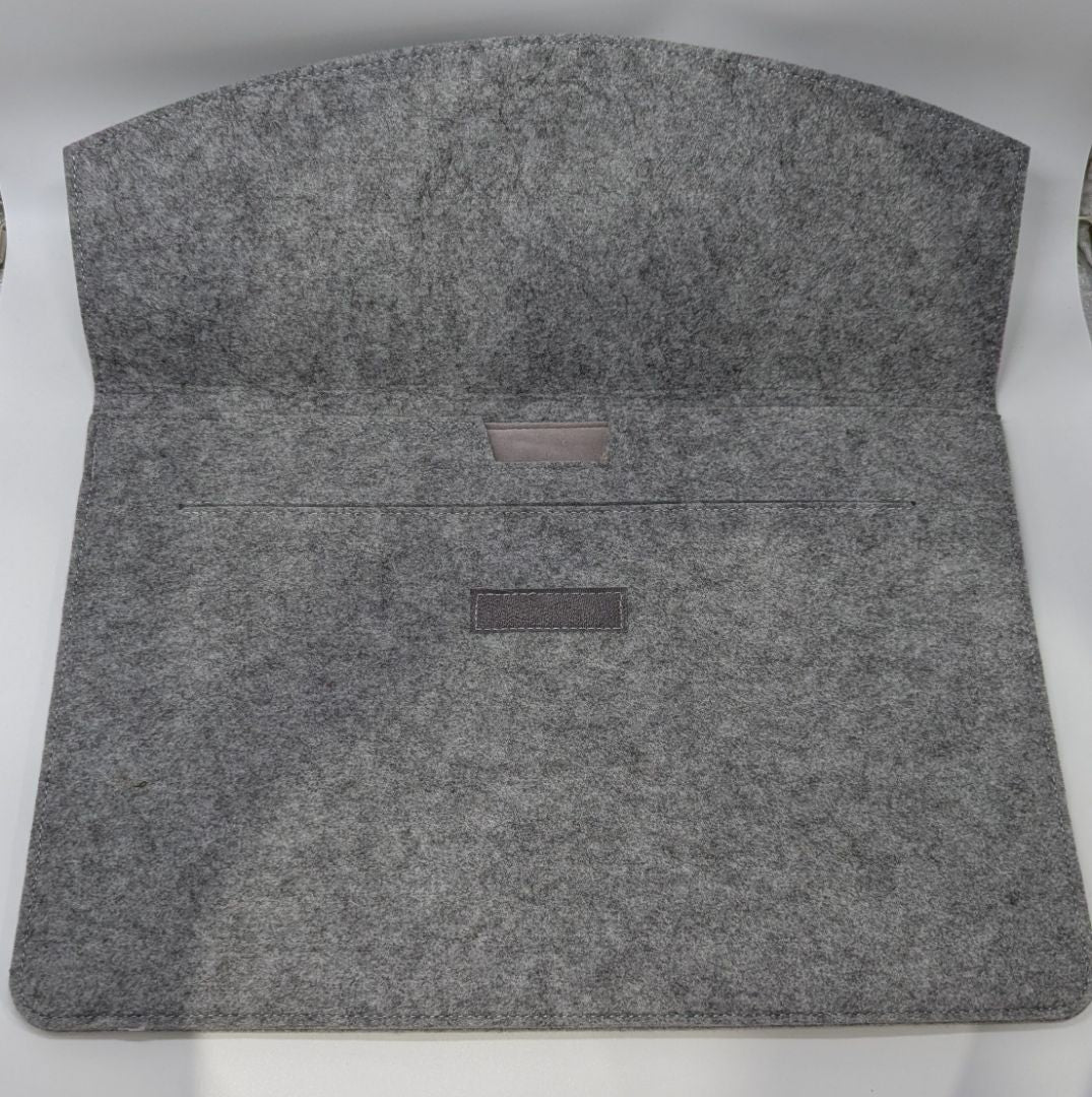Grey Felt Foldover Laptop Sleeve with Pockets