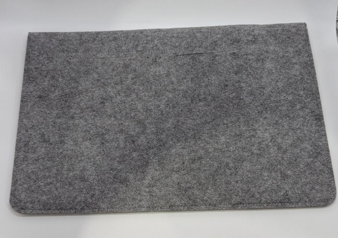 Grey Felt Foldover Laptop Sleeve with Pockets