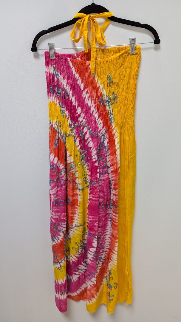 Ucho Bali Orange/Pink Tie-Dye Halter-Neck Dress