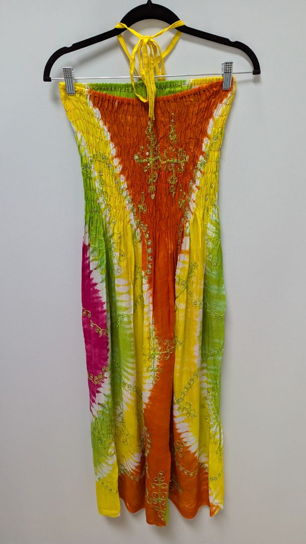 Ucho Bali Green/Yellow/Orange Tie-Dye Halter-Neck Dress