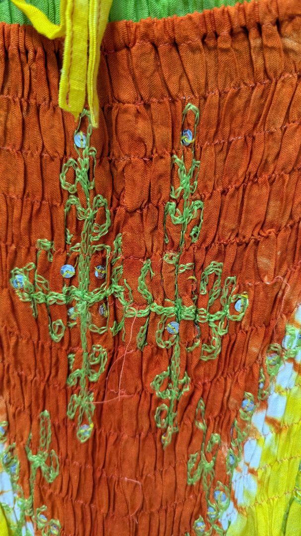 Ucho Bali Green/Yellow/Orange Tie-Dye Halter-Neck Dress