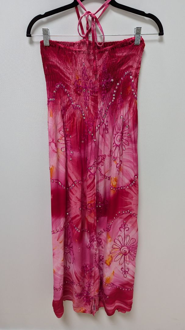 Ucho Bali Pink Tie-Dye Halter-Neck Ruched Bodice Dress