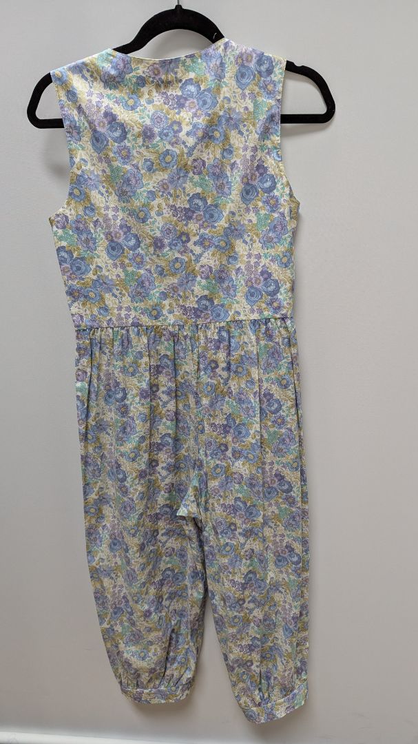 Laura Ashley Ivory/Blue/Purple Floral Vintage Sleeveless Jumpsuit