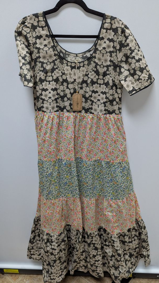 natural life Grey/Multicolor Floral Tiered Maxi Dress