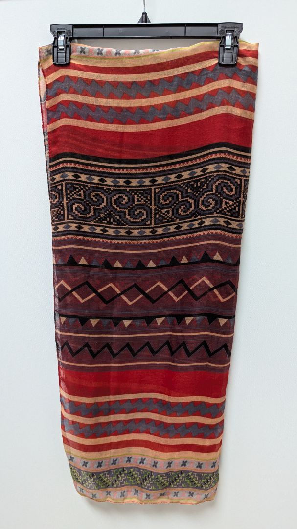 Maroon/Red Printed Sheer Scarf
