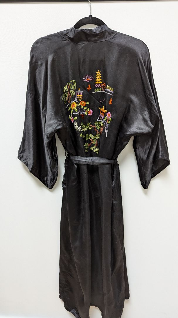 Golden Dragon Black Embroidered Silk Robe