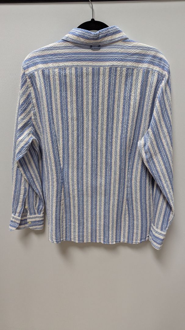 MGF 965 White/Blue Striped Crepe Button-Down Shirt