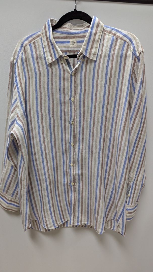 MGF 965 Beige/Blue/Red Striped Linen Button-Down Shirt