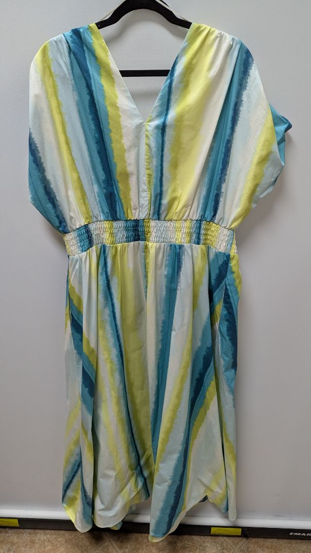 INC White/Blue/Green Layla Stripe Maxi Dress
