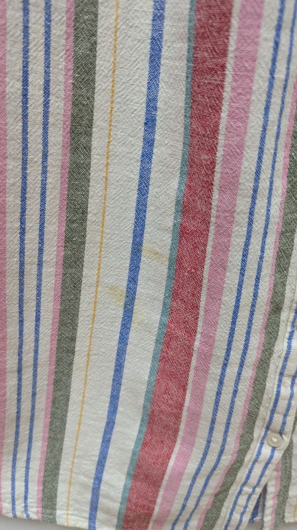 Old Navy Ivory/Multicolor Striped Linen Button-Down Dress