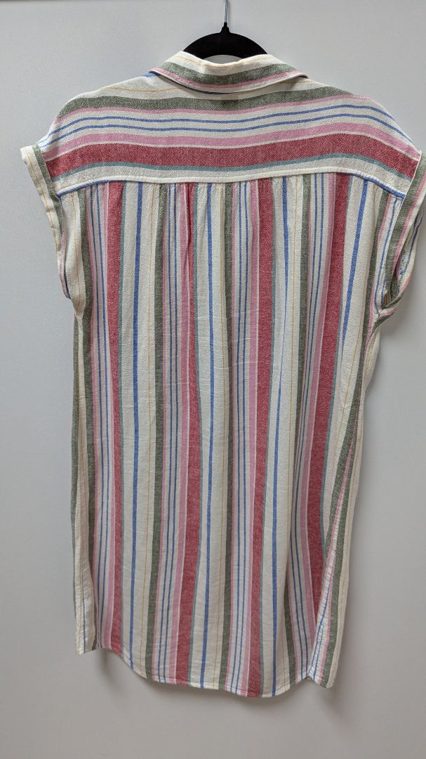 Old Navy Ivory/Multicolor Striped Linen Button-Down Dress