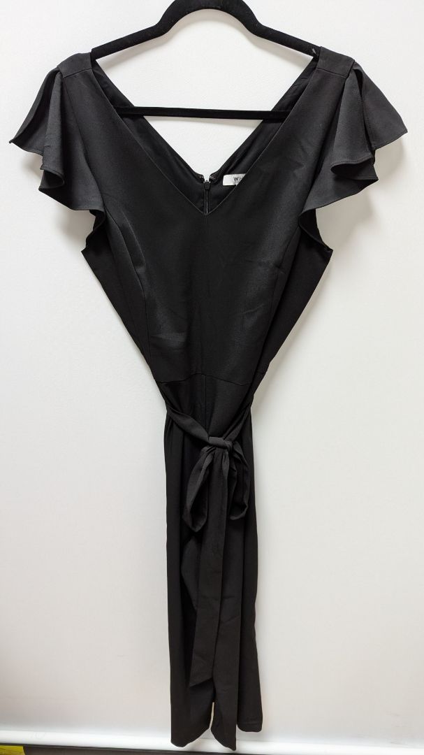 WHBM Black Ruffle-Sleeve Wide-Leg Jumpsuit