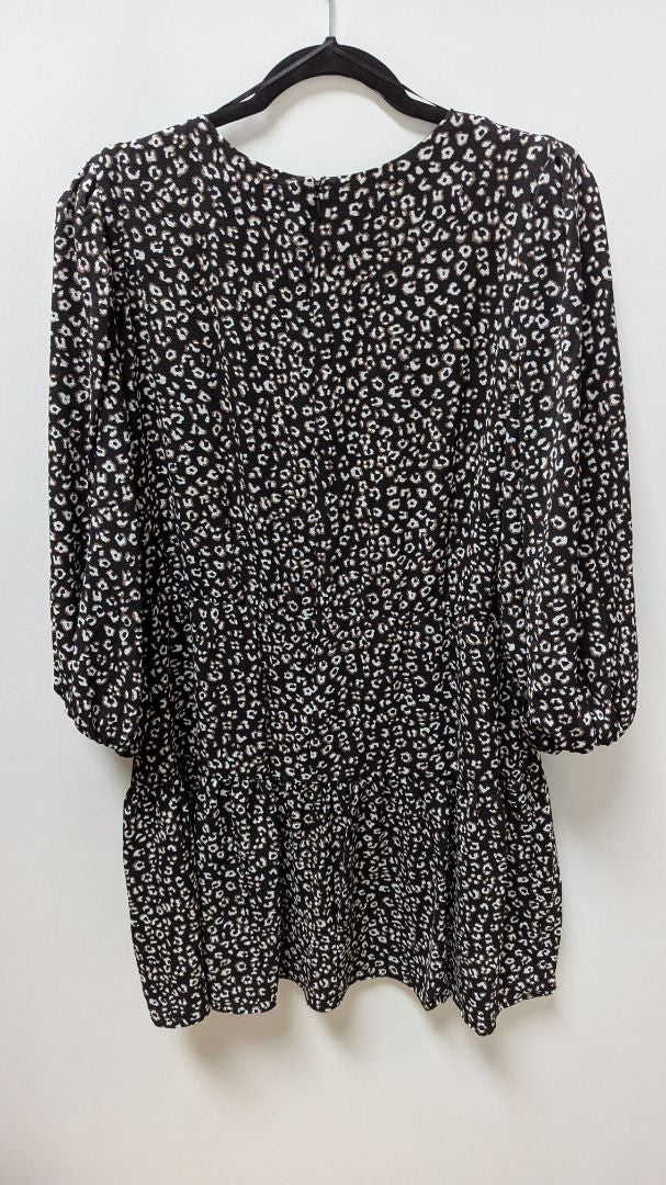 CeCe Black/Ivory/Brown Spotted Tiered Peasant Dress