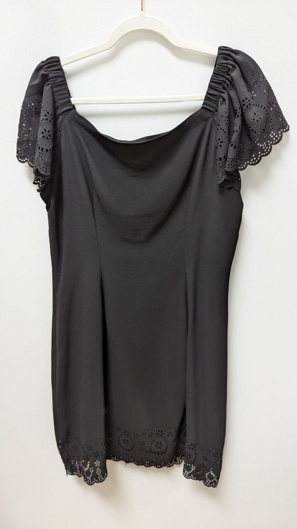 ELLE Black Lace-Sleeve & Hem Shift Dress